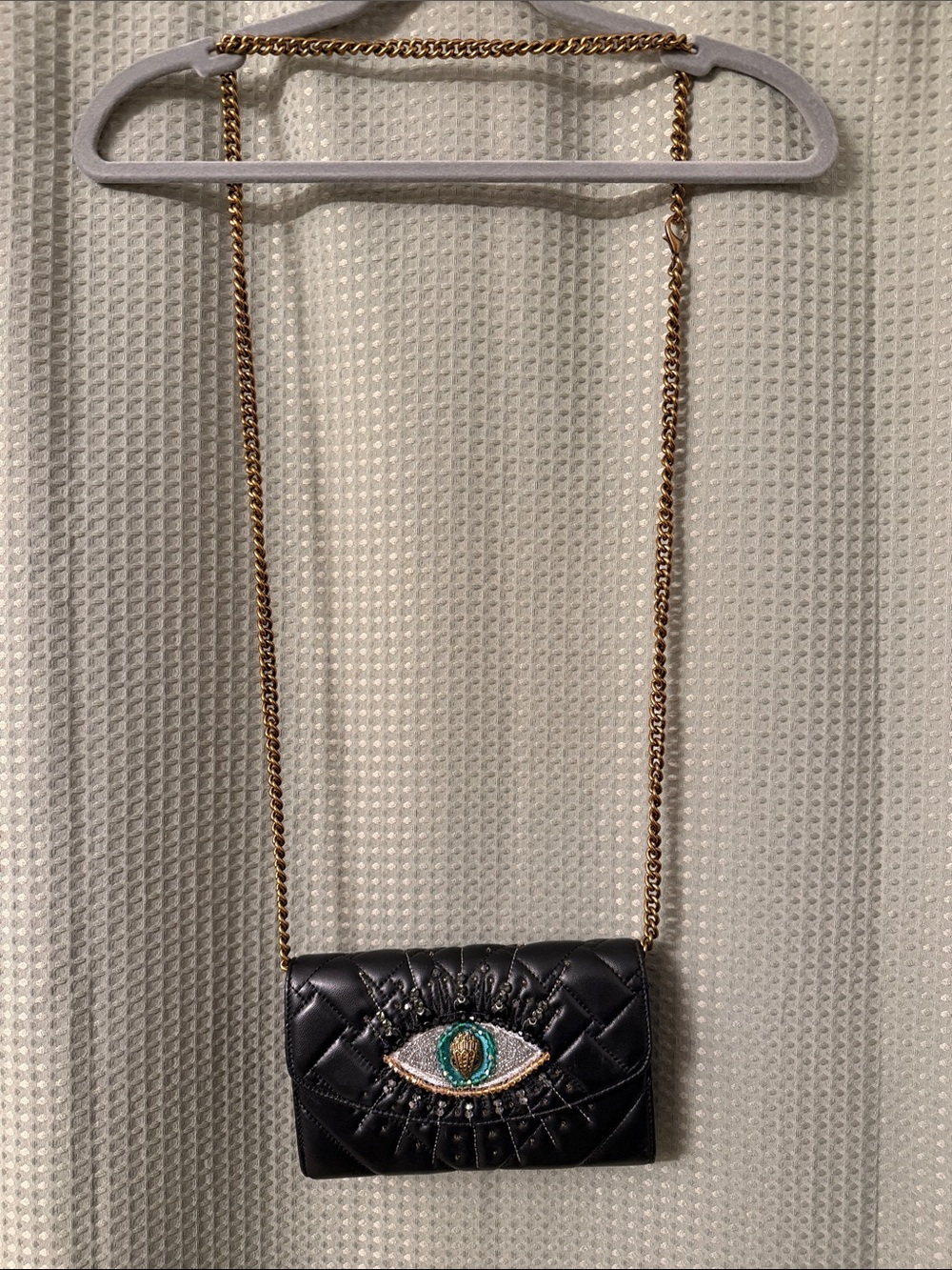 Kurt Geiger Black Quilted Crossbody with Beaded Eye Motif